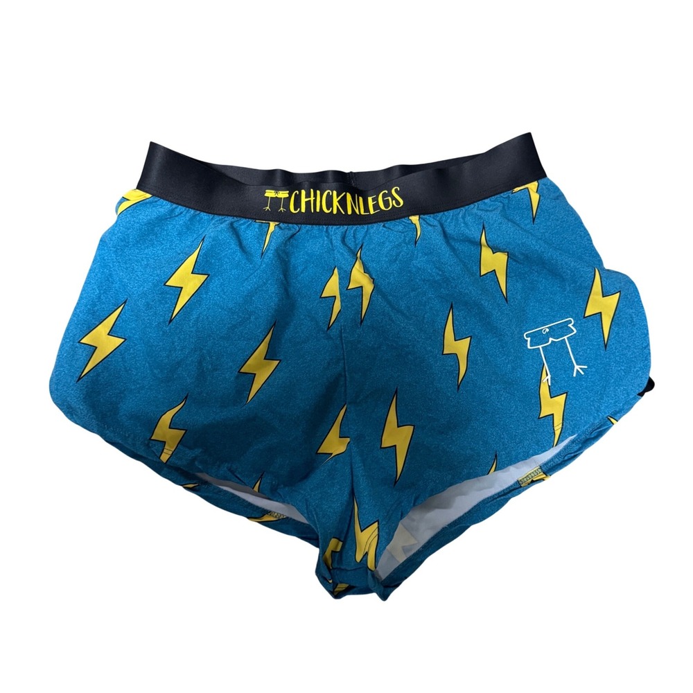 ChicknLegs Mens Running Shorts Teal Blue Lightning Bolt Print Size M